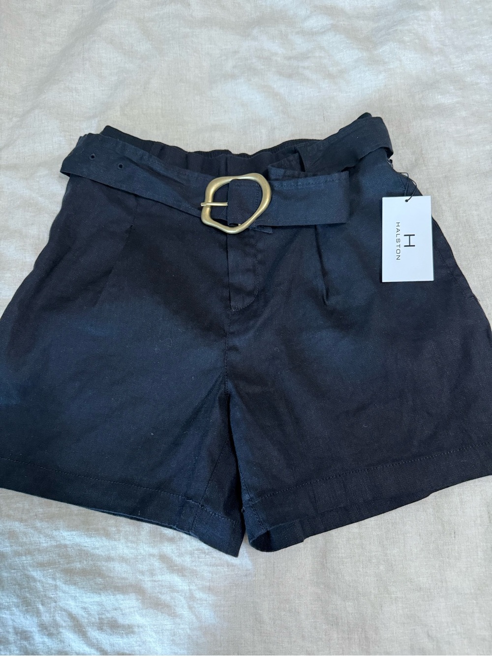 Halston Heritage Navy High-Waist Belted Women's Shorts